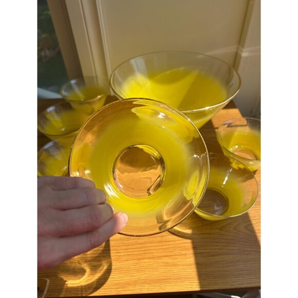 Blendo yellow gold rimmed large salad bowl set MCM - Picture 6 of 10